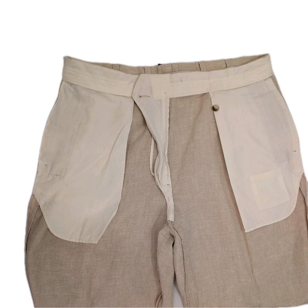 Jos A‎ Bank 38x32 Khaki 100% Linen Travelers Pleated Cuffed Mens Pants